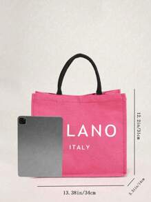 1 Set Linen Tote Bag & Pouch, Includes 1 "Milano Italy" Printed Tote Bag And 1 Printed Pouch, Personalized Gift Packaging, Coarse Linen Tote Bag - Hot Pink - View 9