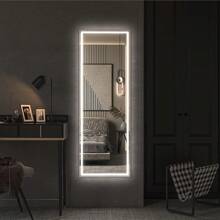 LED Full Length Dressing Mirror, Free Standing Floor Mirror, Wall Mounted Hanging Mirror With Lights, Full Size Body Mirror With Dimming & 3 Color Lighting For Bedroom - Black - View 7