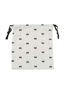 Pink/Blue/Black Bow Printed Storage Bag Drawstring Bag, Wedding And Festival Gift Packaging Bag, Candy Bag