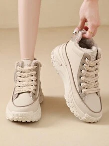 Women Sneakers Snow Boots New Plush Warm Shoes Fashion Cold Proof Thick Soled Lace Up Increases Height Non-Slip Boots
