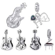 WOSTU 1pc 925 Sterling Silver Various Music Equipment Such As Guitar, Violin, Piano And Note Charm Beads And Pendants For Music Lover&Women DIY Bracelet Necklace Jewelry Making Gifts - Silver - View 1