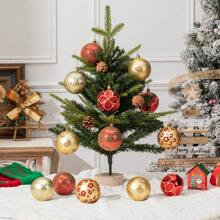 Leopard Print Christmas Ball Ornament Set, 8cm/16 Pieces Of Shatterproof Christmas Tree Decoration, Christmas Party/Holiday/Home Decoration - Gold red - View 4