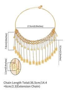 1pc Vintage 18K Gold Plated Copper Plated Tassel Pendant Gold Color Necklace For Women Bridal Wedding Season Party Accessories