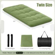 Lifezeal Twin/Queen/Full Futon Mattress Japanese Floor Sleeping Pad Washable Cover Carry Bag Black/Green/Grey - 綠色-雙人床 - 查看 8