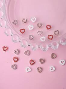 10 pièces Charms d'ongles de la Saint-Valentin Mini Charms en forme de cœur, fournitures pour ongles de style luxueux rouge rose Y2K, convient pour les accessoires d'ongles multifonctionnels DIY, les ongles courts, la French manucure - Multicolore - Voir 3