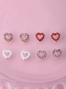 10 pièces Charms d'ongles de la Saint-Valentin Mini Charms en forme de cœur, fournitures pour ongles de style luxueux rouge rose Y2K, convient pour les accessoires d'ongles multifonctionnels DIY, les ongles courts, la French manucure - Multicolore - Voir 2