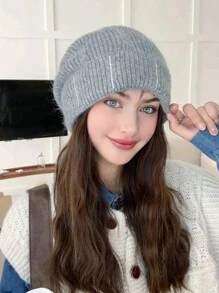 1 szt. Damska jednokolorowa dzianinowa czapka, jesienno-zimowa wiatroszczelna ciepła ochrona uszu gruba dzianinowa czapka, elegancka ozdoba z kryształkami, ciepła dzianinowa czapka, odpowiednia na wycieczki, narciarstwo, do codziennego użytku