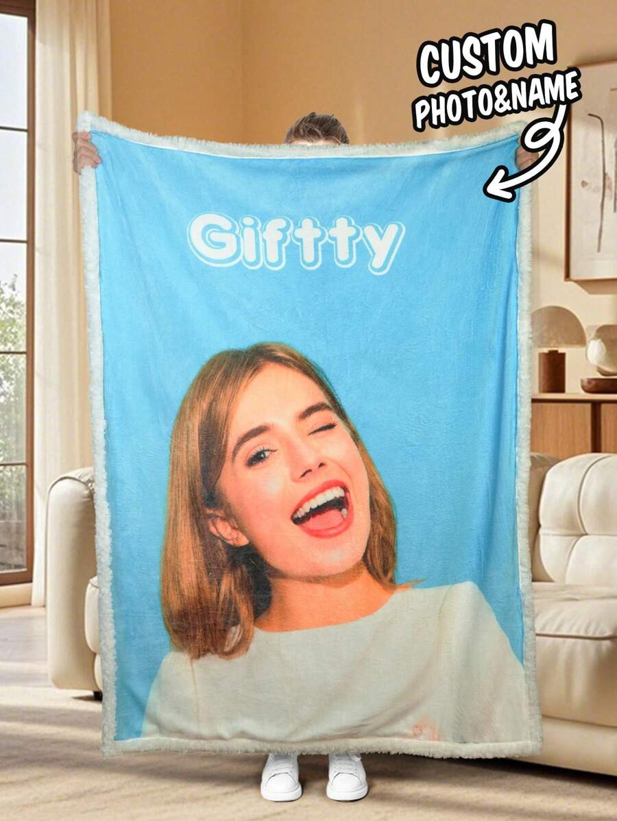 1 pieza Manta personalizada de felpa, manta de tiro personalizada, manta de foto, manta esponjosa y suave, manta de felpa Sherpa cálida y acogedora, manta de viaje para sofá, silla, cama, sala de estar, costura, compañera de invierno, manta de lujo suave y cómoda de microfibra, amigable con la piel, cálida y cómoda, 50x60 pulgadas, 60x80 pulgadas, regalo de inauguración de la casa, regalo de pareja, regalo para la familia, regalo para él, regalo para ella - Recorte + letras - Ver 1