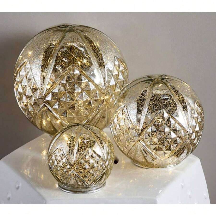 Collection Set Of 3 Illuminated Mercury Glass Spheres - Silver - View 1