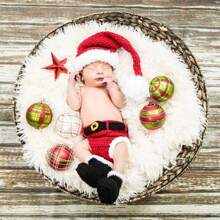 婴儿摄影道具 - 圣诞老人帽子、服装和新年装饰品 婴儿洗礼 复活节礼物 适合女孩/男孩的物品