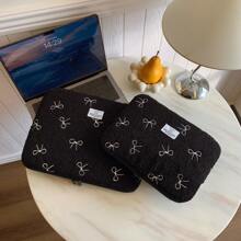 1pc Bow Embroidered Plush Laptop Sleeve, Minimalist Embroidered Soft Warm Tablet Carrying Case Pouch Fits 10-11 Inch Tablets/IPad, 13-14 Inch Laptops, Compatible With Samsung, ASUS, Apple, Microsoft Computers/Pads Back To School - Multicolor - View 8