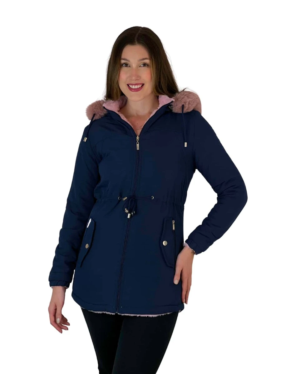 Parka Long Coat Plush Women's Lined Imported Premium Winter Fashion Lookten - 藍色 - 查看 1