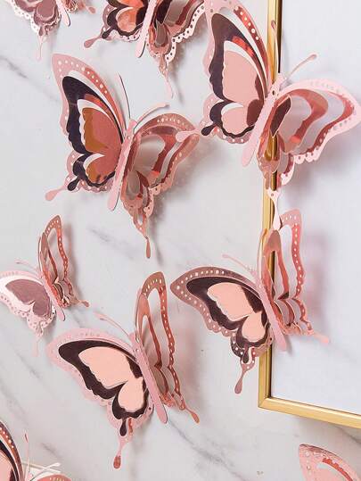 12 piezas Pegatinas de pared 3D en forma de mariposas de papel para decoración de fiestas, festivales, arcos de puertas, hogar, habitación, boda, centros de mesa, accesorios, Día de San Valentín y vuelta al colegio