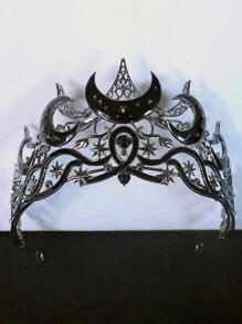 Kronen-Haarteil Haarschmuck, Mond Stern Sonnen Göttin Haarspangen, mit Strass verzierte Krone, universell für Damen und Herren