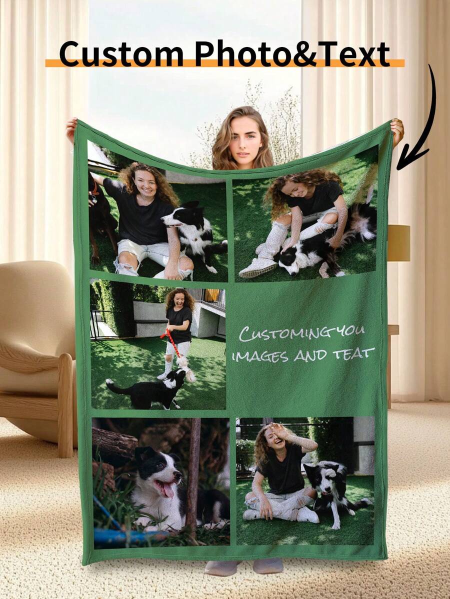 Gepersonaliseerde deken met foto - Gepersonaliseerde deken Gepersonaliseerde fotodeken Kerst Verjaardagscadeau Voor Vrouwen Vrienden Koppel Moeder Vader Hem Haar Volwassenen Kinderen - Rechts 5 afbeeldingen en tekst - Bekijken 1