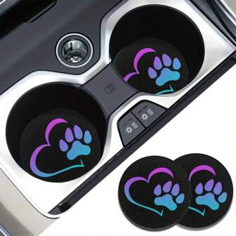 2pcs ความร้อนสุนัข PAW รถ Coasters สำหรับผู้หญิงผู้ชาย, ดูดซับเครื่องดื่มถ้วยผู้ถือรถ Coasters นิ้ว Notch สำหรับตกแต่งรถ
