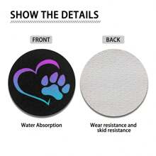 2 pièces sous-verres pour voiture en forme de patte de chien  pour femmes et hommes, dessous de verre absorbant pour porte-gobelet avec encoche pour décoration de voiture
