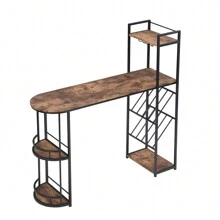 Simple Dining, Bar Table Set With 2 Chairs Kitchen Table, Wine Rack With Side Locker And Bottle Rack(Brown)