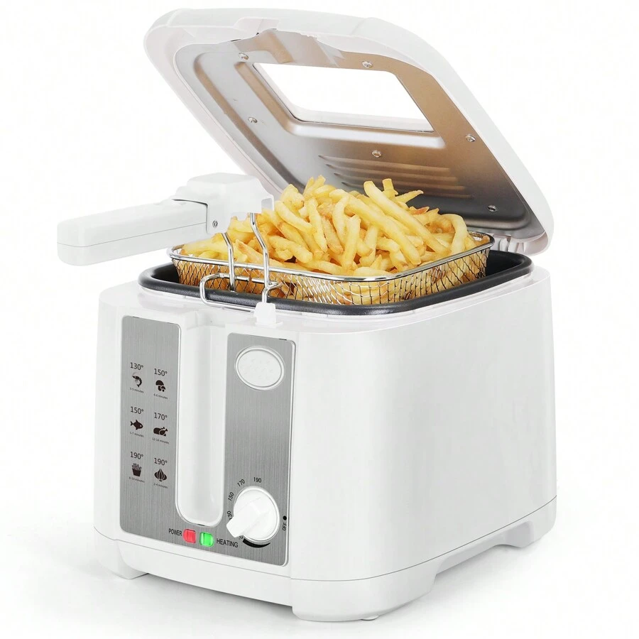 1pc 29.5x25.2x23cm Deep Fryer, 2.5 Liters, 1650W, Non-Stick Coating, Detachable Fry Basket, Multi-Temperature Control, Efficient Heating Coil, Transparent Viewing Window, Power Indicator Light, White, Suitable For Frying French Fries, Chicken