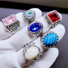 Set de 5/10 anillos de cristal sintético de estilo boho y lujo, anillos de declaración de moda para hombres y mujeres, regalo creativo para San Valentín, adecuado para uso diario en todas las estaciones, para San Valentín, mamá, madre, Día de la Madre, regalo