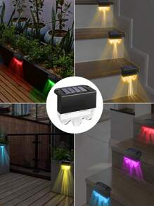 2pcs Solar LED Deck Lights, Solar Step Lights, Outdoor Staircase Lights, Solar Patio Lights, Outdoor Lighting Warm Light/Color Light, Slow Color Change, External Garden, Access, Courtyard, Patio, Guardrail Lighting, Landscape Decoration Atmosphere Lights, Solar Lights Outdoor - Color light + warm light - View 3