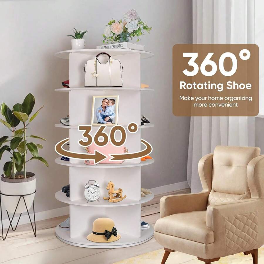Zapatero giratorio en torre, organizador de zapatos giratorio de 360°, zapatero giratorio independiente, expositor de zapatos giratorio Lazy Susan para entrada, con capacidad para 20 pares de zapatos - 5 niveles - Ver 1