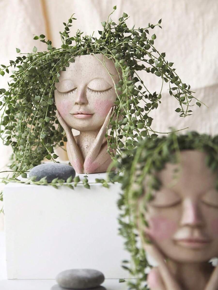 1 件优雅椭圆形树脂花瓶带排水装置 - 室内/室外条纹花盆和植物架，适用于家庭和庭院装饰