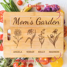 GRANDMA'S GARDEN, Personalized Cutting Board With Birth Flower Design, Mother's Day Gifts For Grandma, Custom Engraved Gifts For Mom, Grandma - Grandma Gifts Ideas-Personalized Gifts For Mom Custom Birth Flower Cutting Board