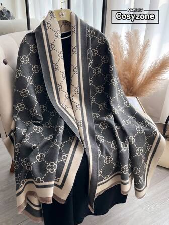 1 Stück eleganter, kleeblattgemusterter, warmer Schal für Frauen, Faux-Kaschmir, modisch für Herbst/Winter Outfit Deko