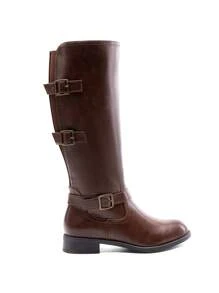 Women's Riding  Knee High Boots Low Block Heel  Round Toe Side Zipper Black Boots Fashionable Comfortable Buckle Decorated Boots - 棕色 - 查看 6