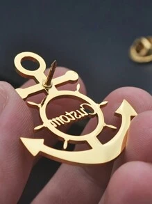 个性化不锈钢锚胸针 - 男士定制水手名牌，优雅航海时尚珠宝配饰 - 彩色 - 查看 4