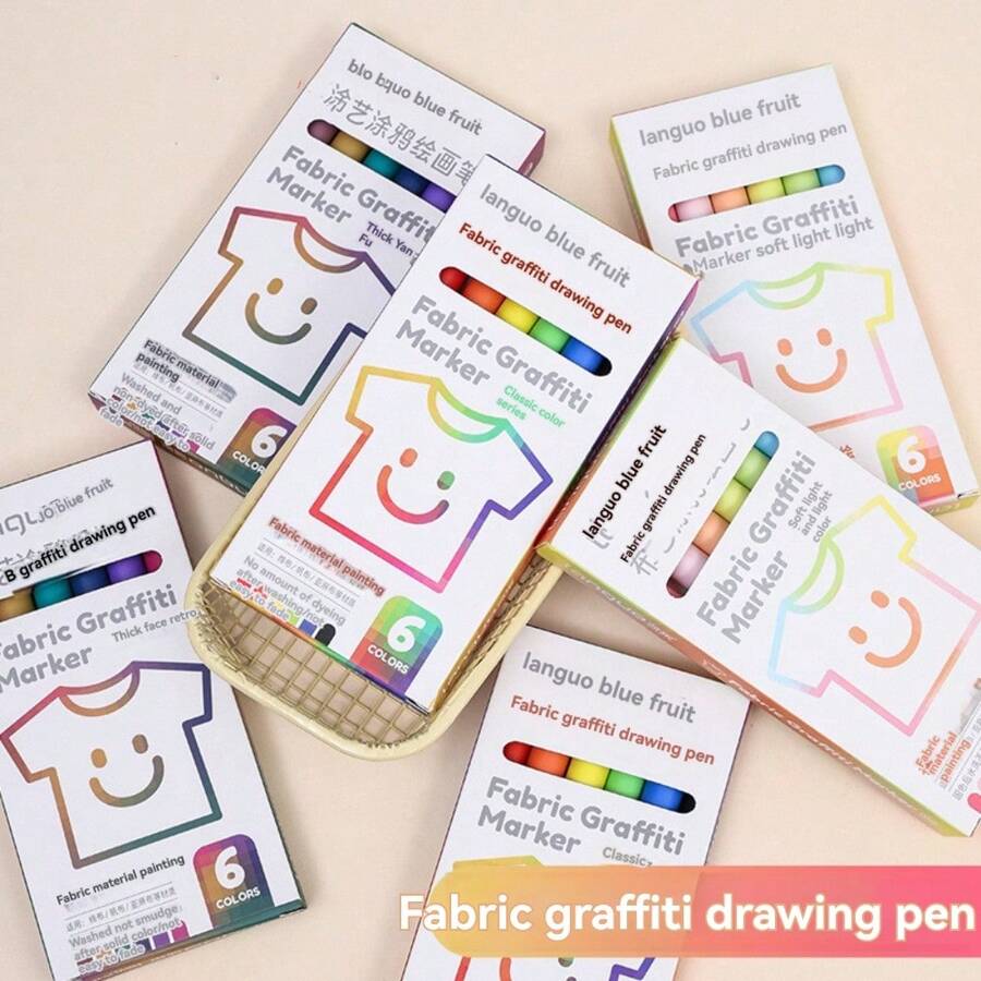 Juego de 6 colores de marcadores textiles de tela, a prueba de agua y permanentes, con punta fina para pintar a mano textiles, camisetas, etc. Ideal para manualidades y regreso a clases