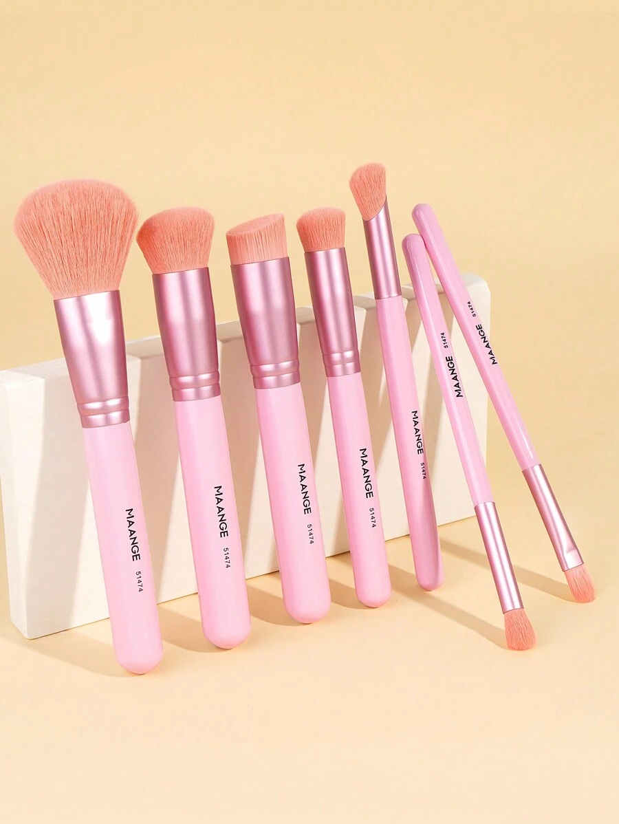 MAANGE 7Pcs Professional Facial Makeup Brush Set With Foundation Brush Concealer Brush Powder Brush Blush Brush Eyeshadow Brush Nose Shadow Brush Contour Brush,Makeup Tools With Soft Fiber For Easy To Carrying,Brush For Travel,Gift For Women&Girls - 粉色 - 查看 1