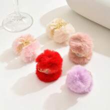 3/4/5 Pcs Set Cute Fluffy Ball Hair Clips, Rabbit Fur Claw Clips, Bangs Clips, Ponytail Clips, Cherry Fluffy Hair Clips Hair Slide Hair Barrettes - Multicolor - View 4
