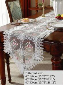 1pc 100% Polyester Fabric Exquisite Embroidered Lace Cutwork Table Runner, Kitchen Cabinet Scarf, Placemat, Home Decor, Holiday Decor, Indoor Outdoor, Party Wedding Table Runner