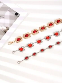 1pc Luxury Women's Metal Waist Chain With Ruby Pendant, Versatile Decor Accessory For Daily Wear - Multicolor - View 3