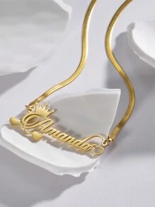 Personalisierte, individuelle Namenskette mit Krone Herzanhänger, Edelstahlkette für Frauen, Weihnachtsschmuck-Geschenk, Gold, Stil, Farbe, Vintage, Schlicht, Unisex, Lässig, Süß, Individuell, Personalisiert, Einzigartig, Ideales Geschenk für ihn, Ideales Geschenk für sie, sie, Freund, Freundin, Vater, Mutter, Familie, Freunde, für Jahrestag, für Geburtstag, für Abschluss, für Abschlussball, für Party