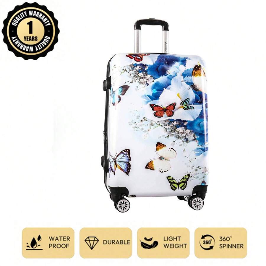 20-Inch European Brand French Design Polycarbonate Material Suitcase With All-Over Print, Expandable Large Capacity, Silent Wheels, Security Lock, Multi-Color Options, Waterproof Wear-Resistant, 1-Year Warranty, Travel Essential, Holiday Necessity, Elegant Decoration, Fashion Basics, Comfortable For Family, Special Gift, Top-Tier Item, Bright Colors For Spring/Summer, Unisex, Budget Airline Carry-On Luggage