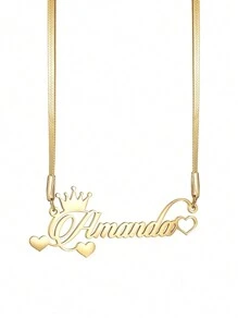 Personalisierte, individuelle Namenskette mit Krone Herzanhänger, Edelstahlkette für Frauen, Weihnachtsschmuck-Geschenk, Gold, Stil, Farbe, Vintage, Schlicht, Unisex, Lässig, Süß, Individuell, Personalisiert, Einzigartig, Ideales Geschenk für ihn, Ideales Geschenk für sie, sie, Freund, Freundin, Vater, Mutter, Familie, Freunde, für Jahrestag, für Geburtstag, für Abschluss, für Abschlussball, für Party