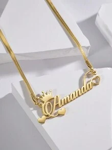 Personalisierte, individuelle Namenskette mit Krone Herzanhänger, Edelstahlkette für Frauen, Weihnachtsschmuck-Geschenk, Gold, Stil, Farbe, Vintage, Schlicht, Unisex, Lässig, Süß, Individuell, Personalisiert, Einzigartig, Ideales Geschenk für ihn, Ideales Geschenk für sie, sie, Freund, Freundin, Vater, Mutter, Familie, Freunde, für Jahrestag, für Geburtstag, für Abschluss, für Abschlussball, für Party