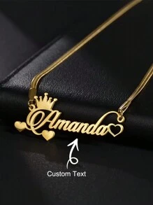 Personalisierte, individuelle Namenskette mit Krone Herzanhänger, Edelstahlkette für Frauen, Weihnachtsschmuck-Geschenk, Gold, Stil, Farbe, Vintage, Schlicht, Unisex, Lässig, Süß, Individuell, Personalisiert, Einzigartig, Ideales Geschenk für ihn, Ideales Geschenk für sie, sie, Freund, Freundin, Vater, Mutter, Familie, Freunde, für Jahrestag, für Geburtstag, für Abschluss, für Abschlussball, für Party
