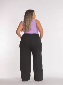 PLUS SIZE PANTS, WIDE LEG, HIGH WAIST WITH ELASTIC DUNA FABRIC - 黑色 - 查看 8