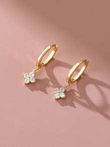 2 件奢华环形耳环穿孔耀眼闪亮方晶锆石吊坠耳环适合女士女孩派对婚礼甜美珠宝礼物 - 金黃色 - 查看 1