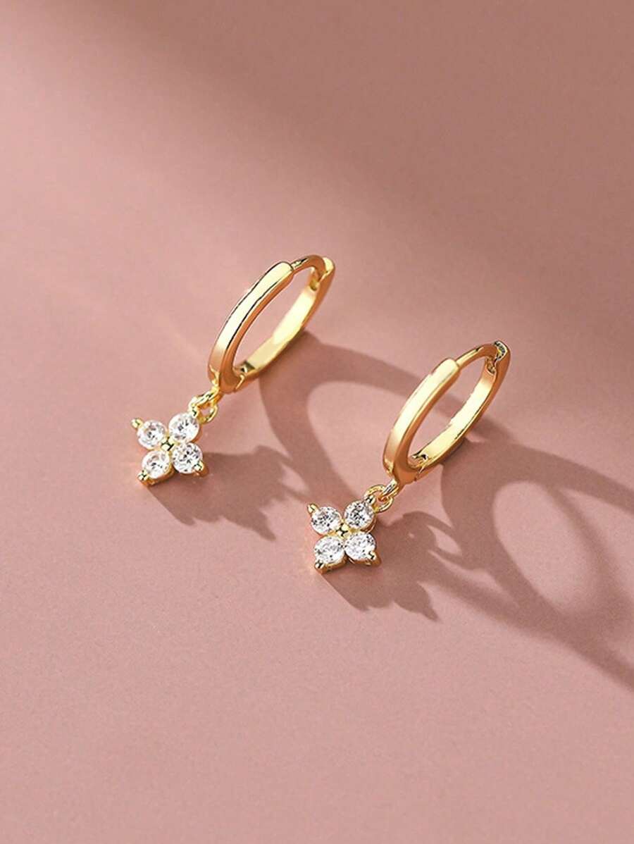 2 件奢华环形耳环穿孔耀眼闪亮方晶锆石吊坠耳环适合女士女孩派对婚礼甜美珠宝礼物 - 金黃色 - 查看 1