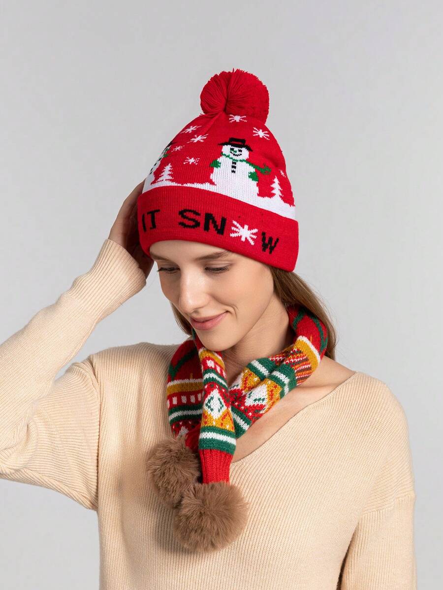 1 件男女通用圣诞鹿图案针织弹力无檐小便帽，适合家庭、圣诞节、冬季保暖毛衣针织帽、节日派对配饰冬季圣诞无檐小便帽 - 彩色 - 查看 1