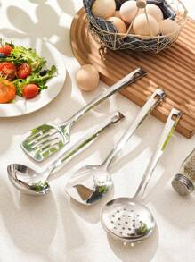 1/7pcs Stainless Steel Serving Utensil Sets, Including Cookware Spatula, Spoon, Cake Server, Soup Ladle, Suitable For Hotel, Restaurant, Party, Buffet, Home Cooking