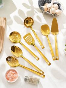 1/7pcs Stainless Steel Serving Utensil Sets, Including Cookware Spatula, Spoon, Cake Server, Soup Ladle, Suitable For Hotel, Restaurant, Party, Buffet, Home Cooking