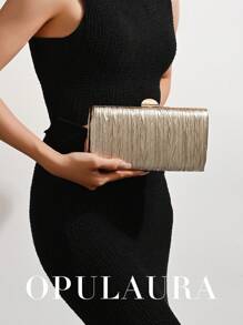 Bolso de mano de lujo retro OpulAura, diseño de cuero dorado plisado, bolso de fiesta elegante con correa de cadena, adecuado para fiestas/bodas/eventos formales, otoño/invierno, bolsos de fiesta Tready, accesorios de graduación, vestidos con lentejuelas para mujeres, vestidos brillantes, vestidos elegantes para mujeres, bolso de graduación elegante, que combina perfectamente con la fiesta nupcial, la mejor opción de bolso elegante para la ducha nupcial, bolso dorado, bolsos de fiesta, artículos de boda - Dorado - Ver 9