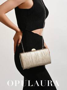 Bolso de mano de lujo retro OpulAura, diseño de cuero dorado plisado, bolso de fiesta elegante con correa de cadena, adecuado para fiestas/bodas/eventos formales, otoño/invierno, bolsos de fiesta Tready, accesorios de graduación, vestidos con lentejuelas para mujeres, vestidos brillantes, vestidos elegantes para mujeres, bolso de graduación elegante, que combina perfectamente con la fiesta nupcial, la mejor opción de bolso elegante para la ducha nupcial, bolso dorado, bolsos de fiesta, artículos de boda - Dorado - Ver 8