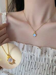 1 件女士不锈钢彩色荧光项链，精致小众设计 - 查看 4